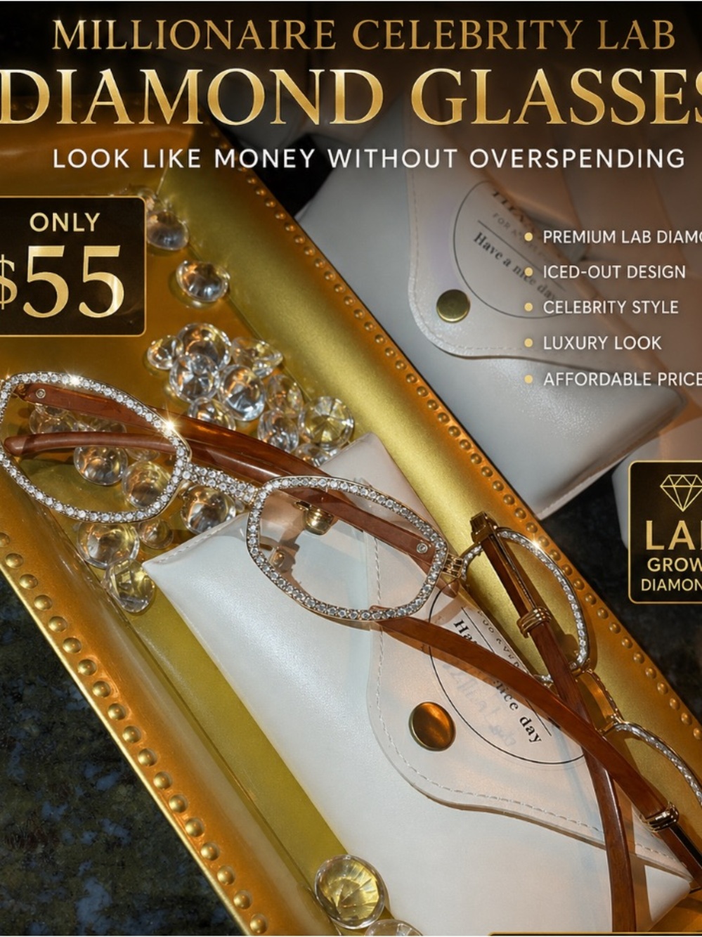 Millionaire Celebrity Glasses “Look Like Money” One (1) Unisex wooden frame